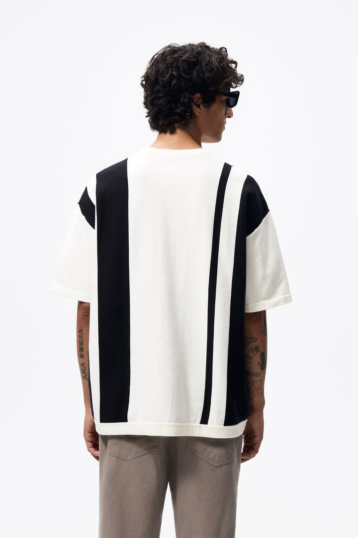 ZARA VERTICAL KNIT COLOUR BLOCK T-SHIRT