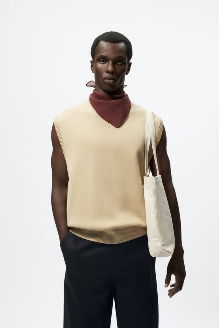 ZARA KNITTED WAISTCOAT CAMEL