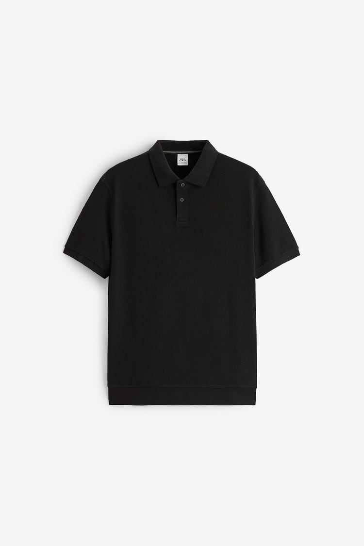 Zara textured polo shirt in black