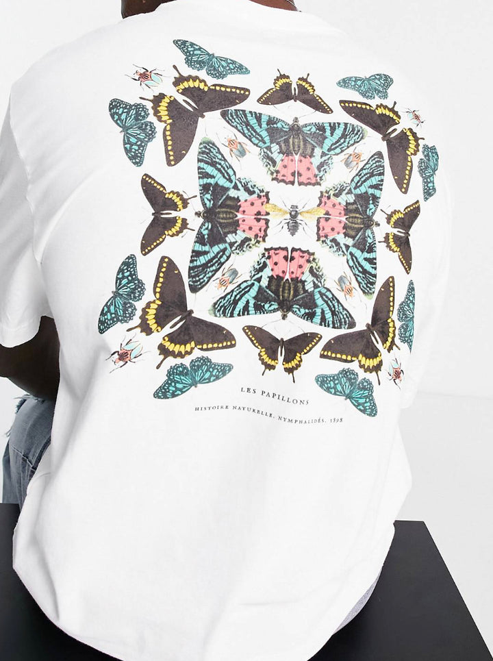 River Island butterfly chest print t-shirt in white