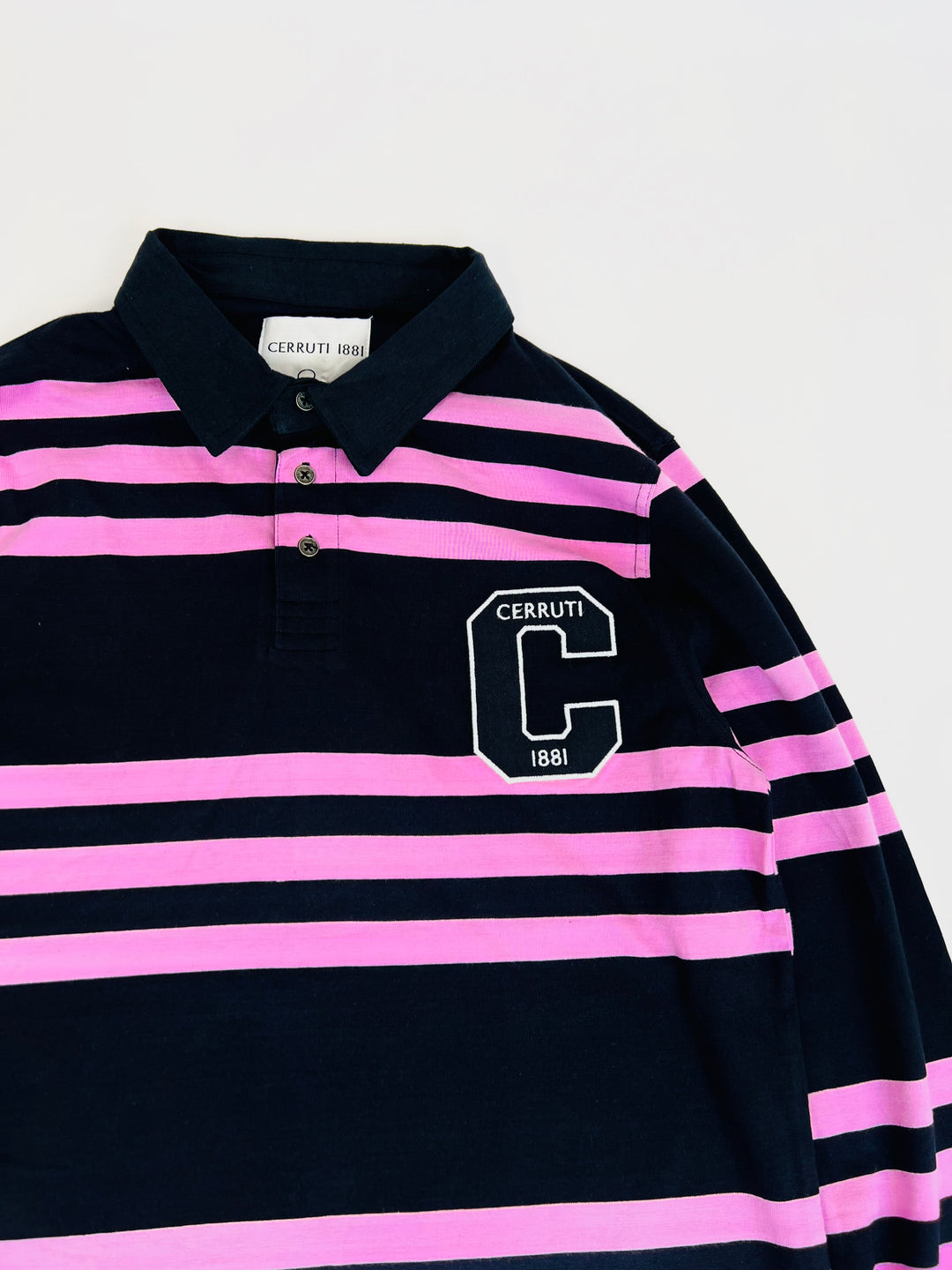 Cerruti 1881 Rugby Badge Stripe Polo shirt in pink