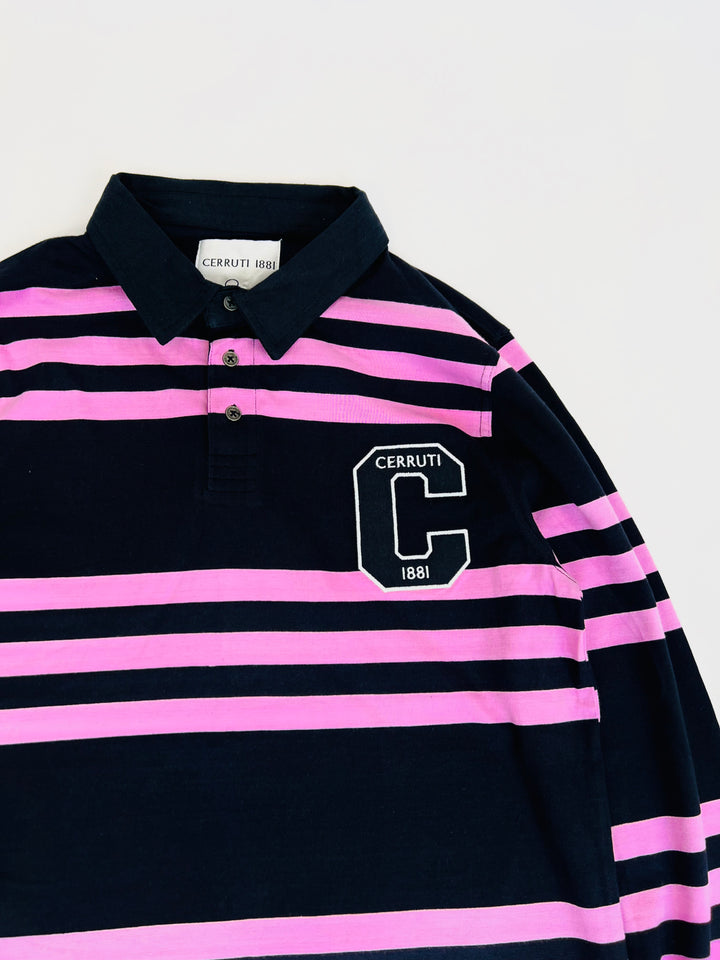 Cerruti 1881 Rugby Badge Stripe Polo shirt in pink