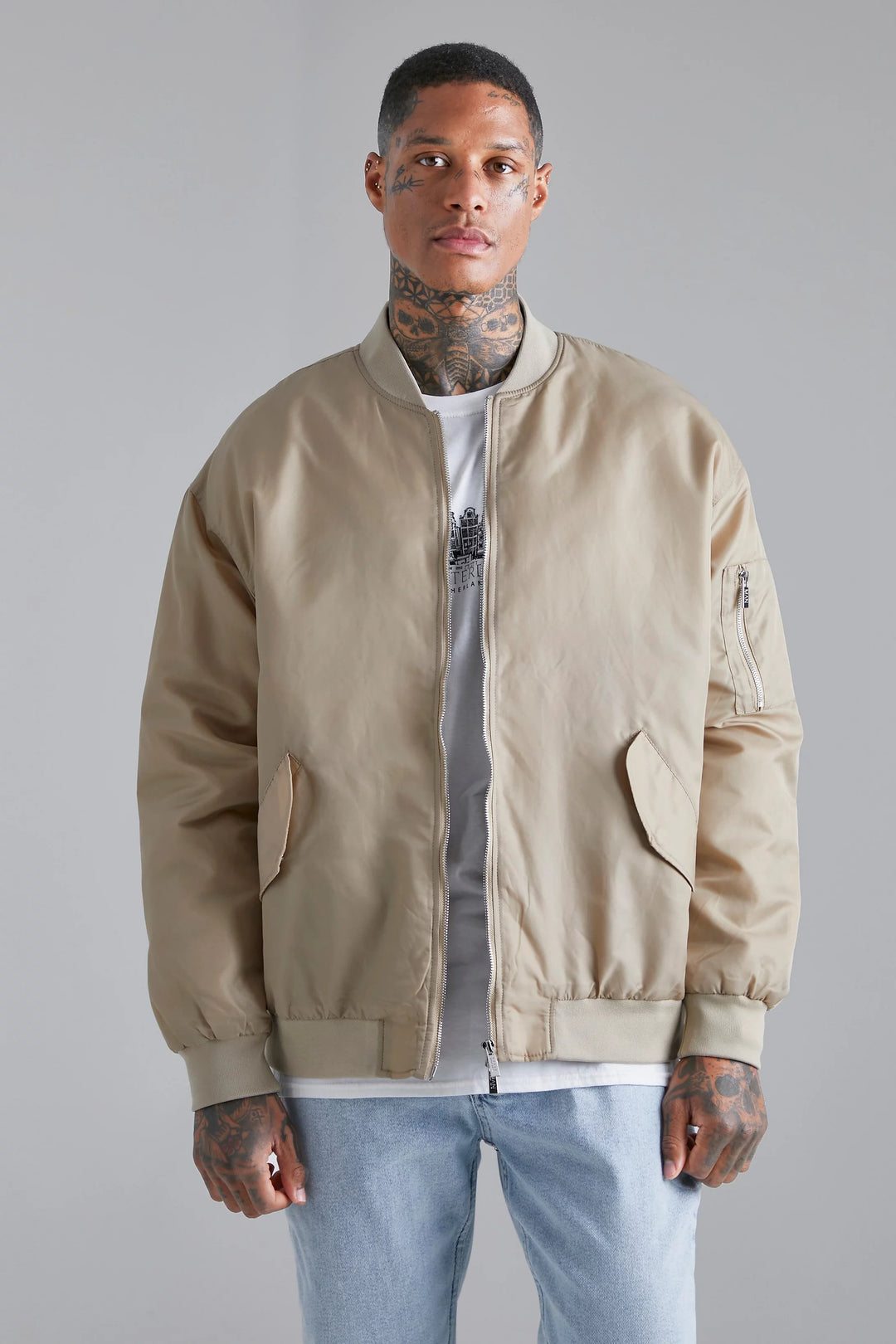 BOOHOOMAN OVERSIZED BOMBER IN CAMEL