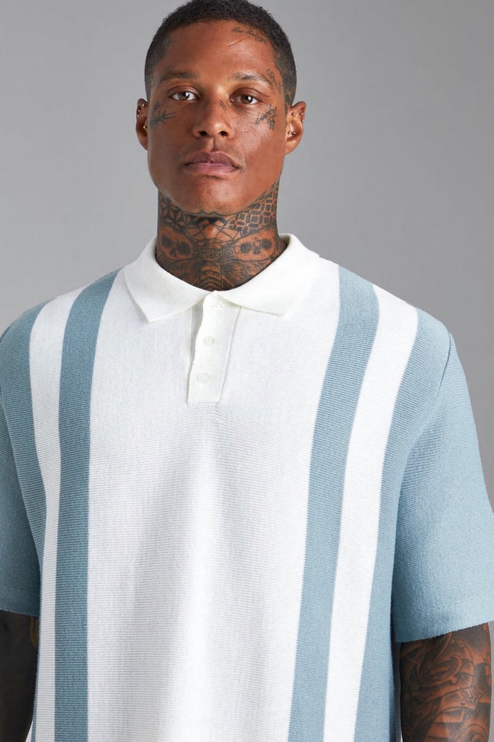 BOOHOOMAN OVERSIZED KNITTED COLOURBLOCK POLO