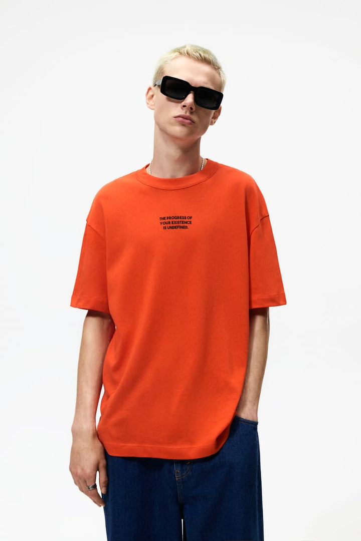 ZARA PRINTED KNIT T-SHIRT IN ORANGE