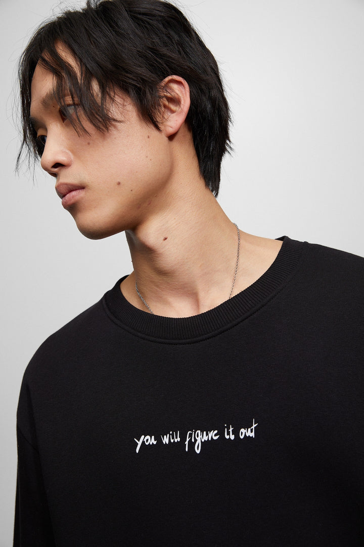 Pull&Bear text sweatshirt in black