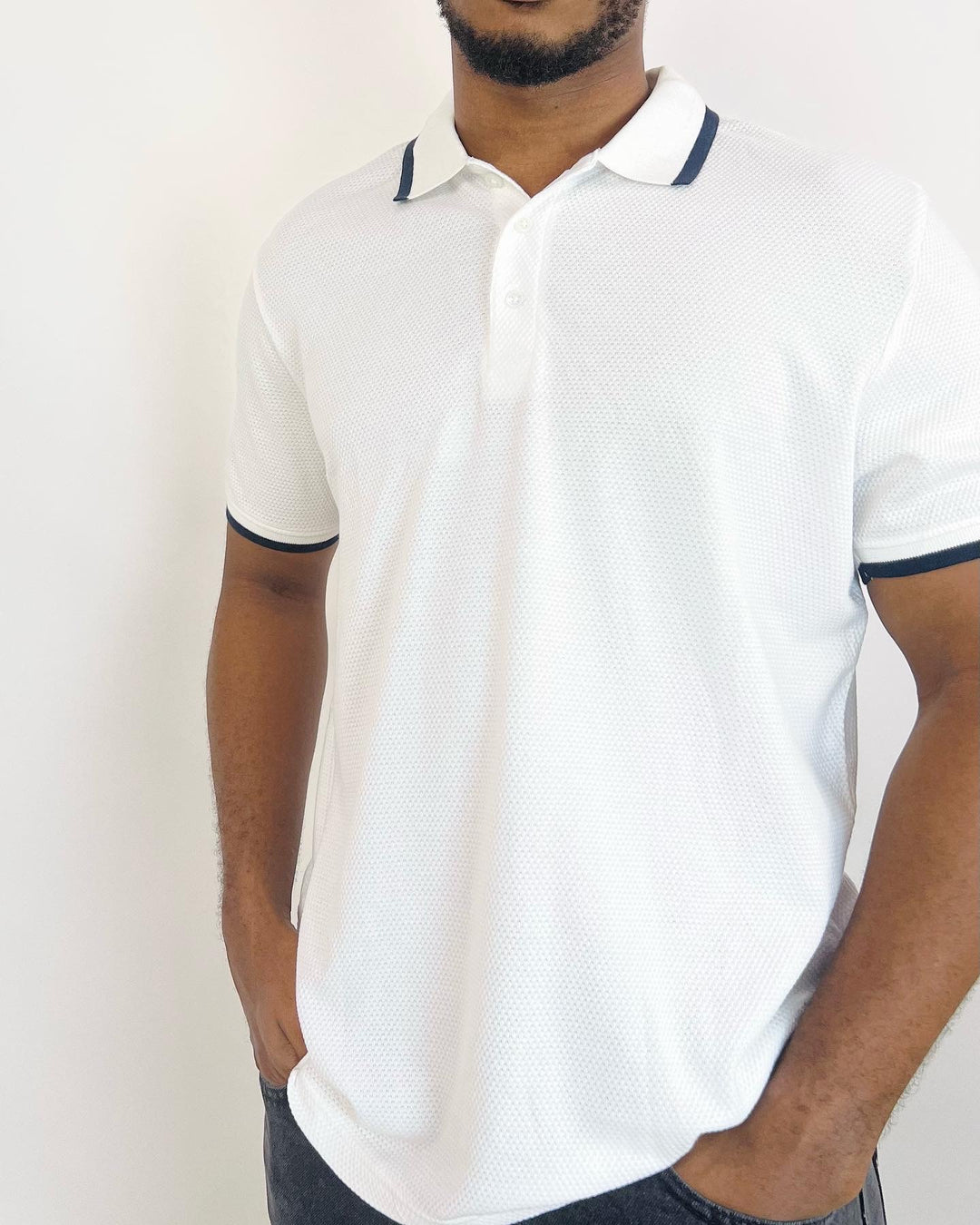 Celio textured polo shirt in white