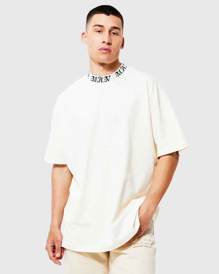 BOOHOOMAN OVERSIZED GOTHIC MAN RIB NECK T-SHIRT