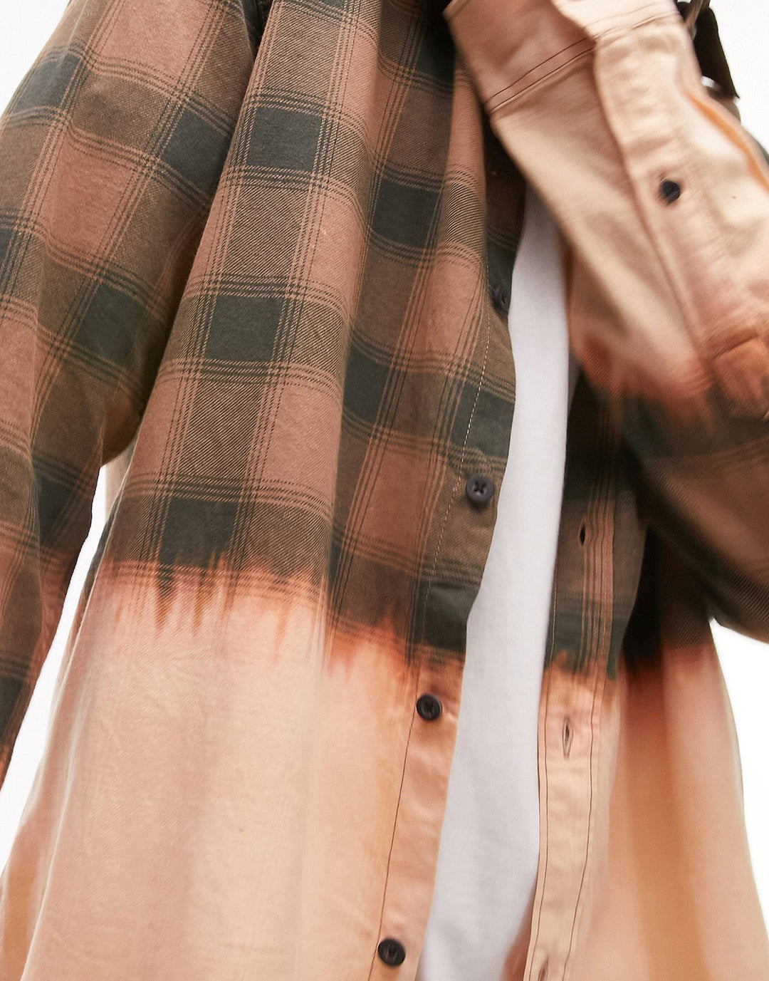 Topman bleached check shirt in brown