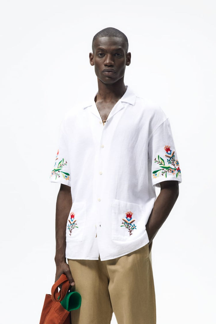 Zara embroidered shirt in white