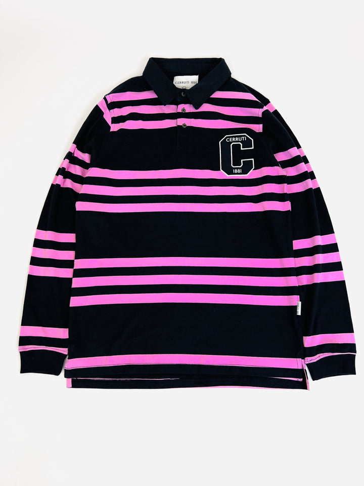 Cerruti 1881 Rugby Badge Stripe Polo shirt in pink