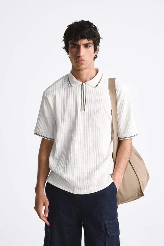 Zara polo shirt with zip ecru – Garmisland