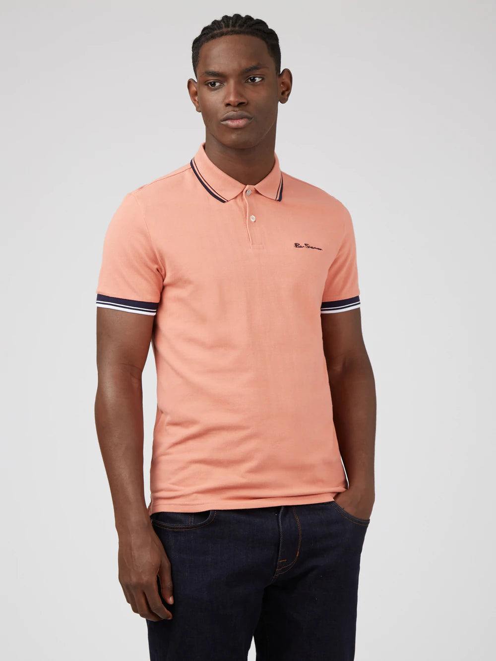 Ben Sherman polo shirt with tipping in pink