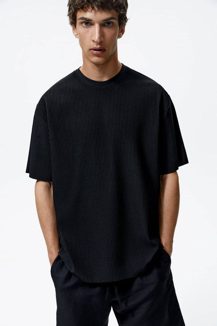 ZARA PLEATED T-SHIRT IN BLACK