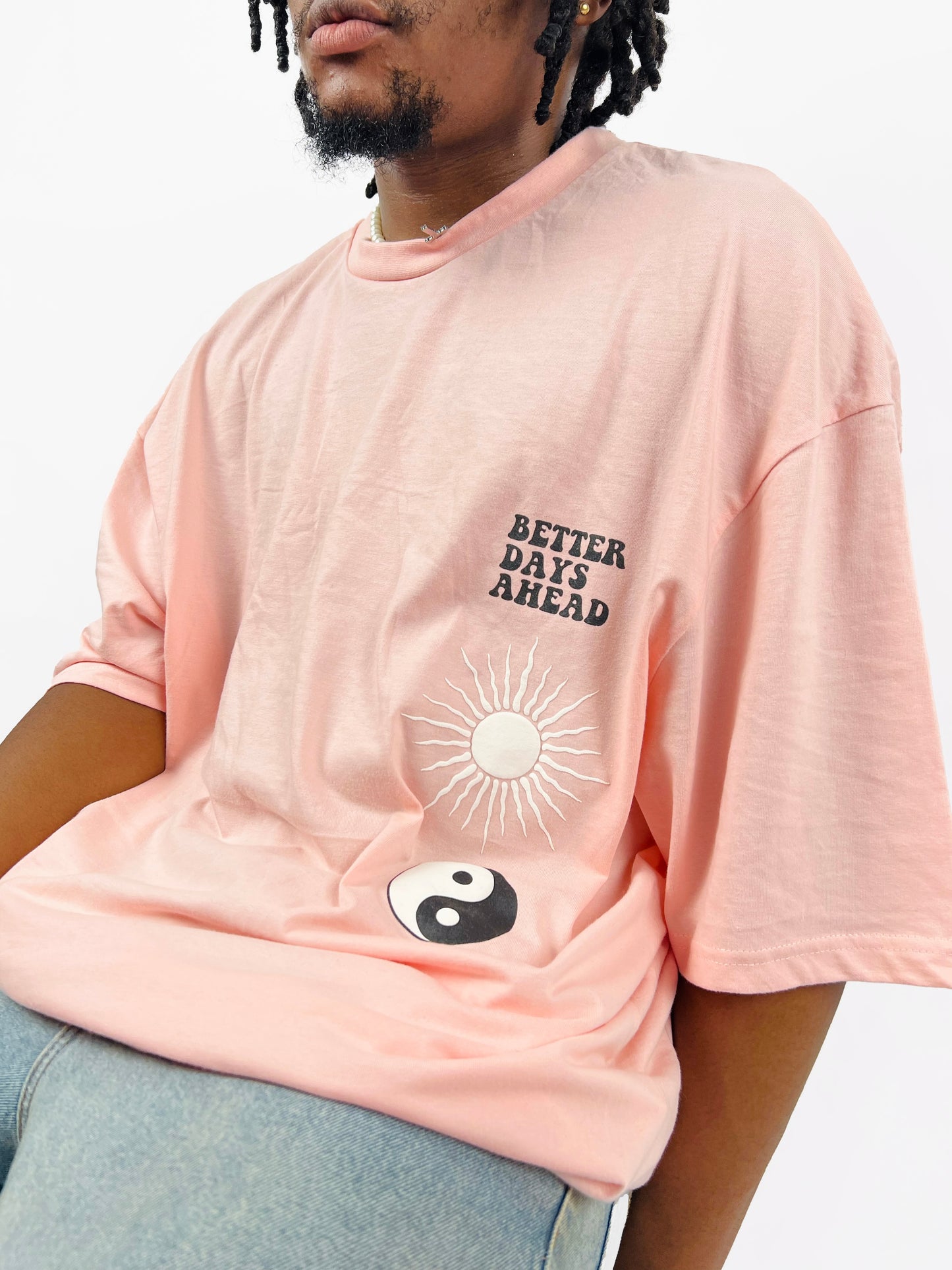 C&A Oversized Better Days Ahead print T-shirt in pink