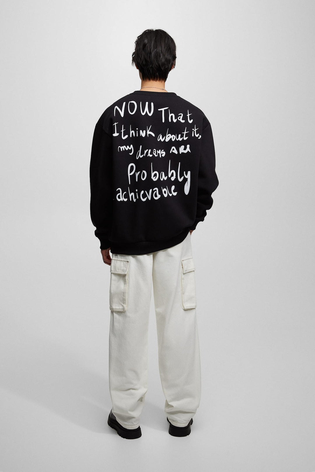 Pull&Bear text sweatshirt in black