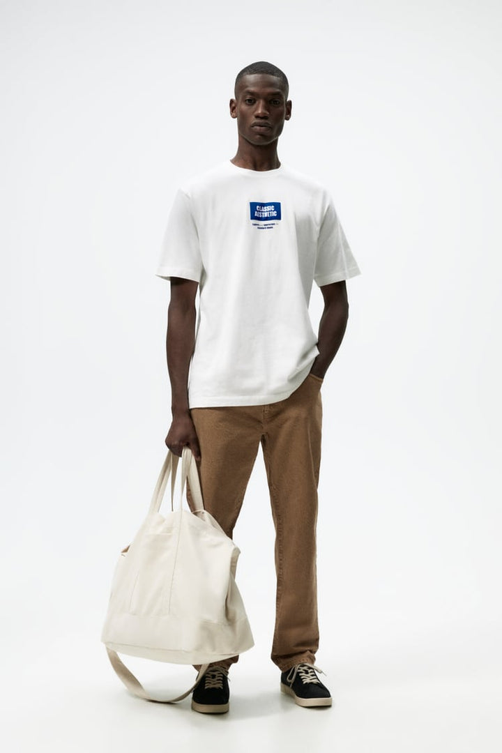 Zara t-shirt with contrast patch in oyster white