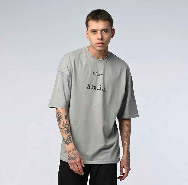 25-12 Flying away oversized backprint t-shirt in grey