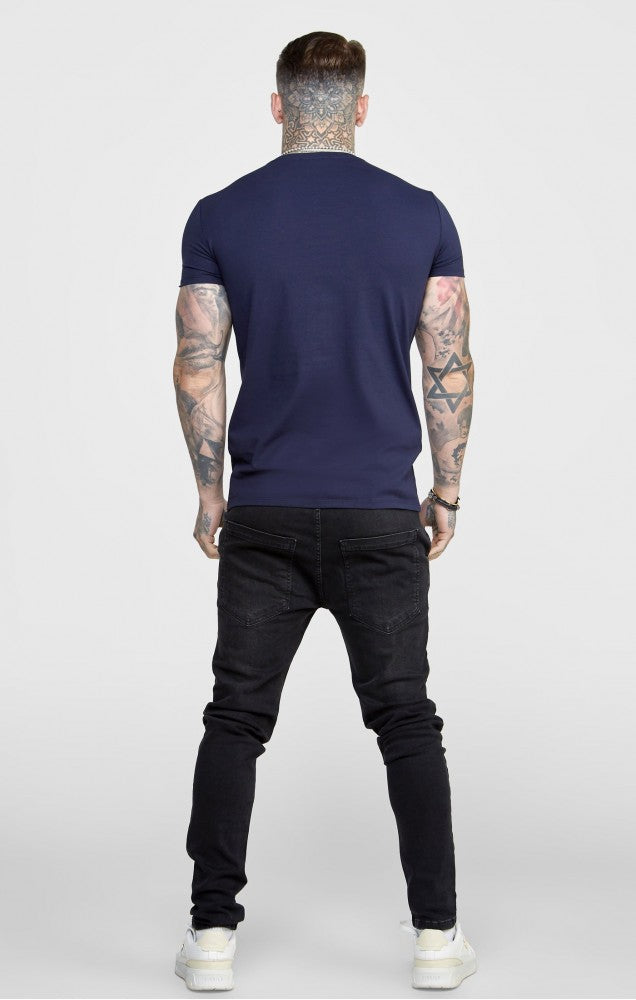 Sik Silk Muscle Fit T-Shirt in Navy