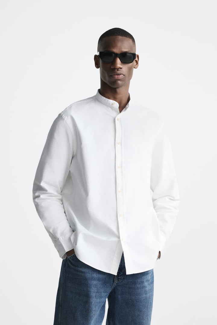 Zara band collar Oxford shirt in white