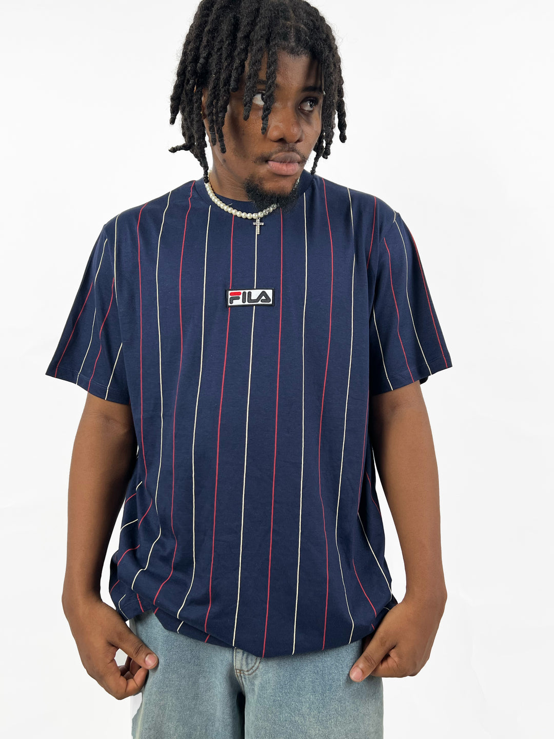 FILA Pinstripe T-shirt in navy