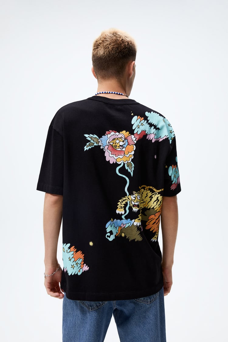 ZARA PRINTED KNIT T-SHIRT IN BLACK