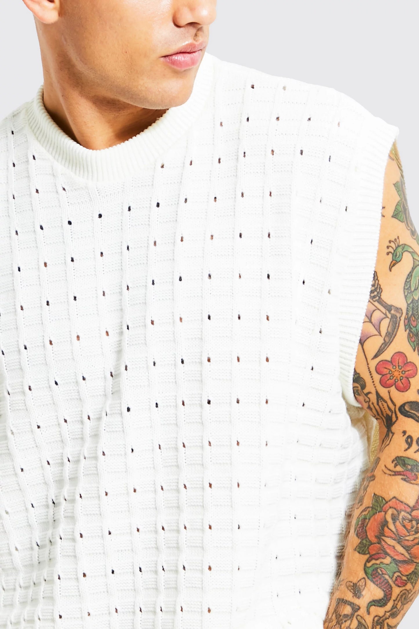 BOOHOOMAN OVERSIZED OPEN STITCH KNITTED VEST