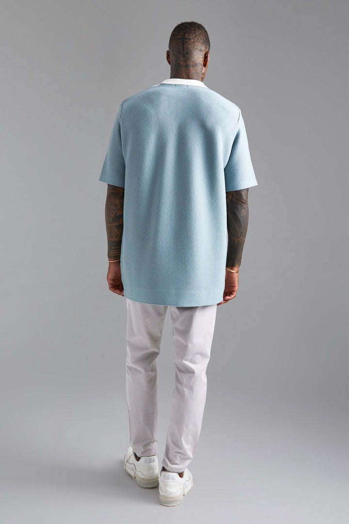 BOOHOOMAN OVERSIZED KNITTED COLOURBLOCK POLO