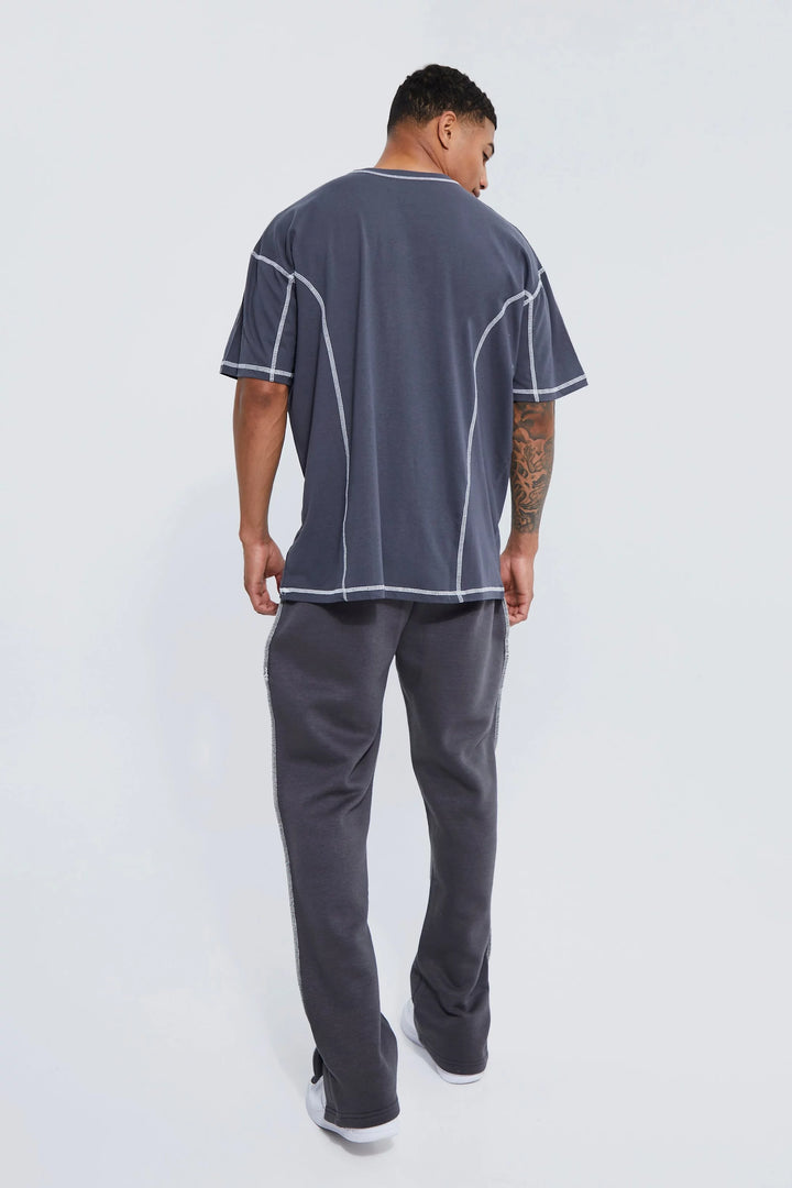 BOOHOOMAN OFFICIAL OVERSIZED CONTRAST STITCH T-SHIRT DARK GREY