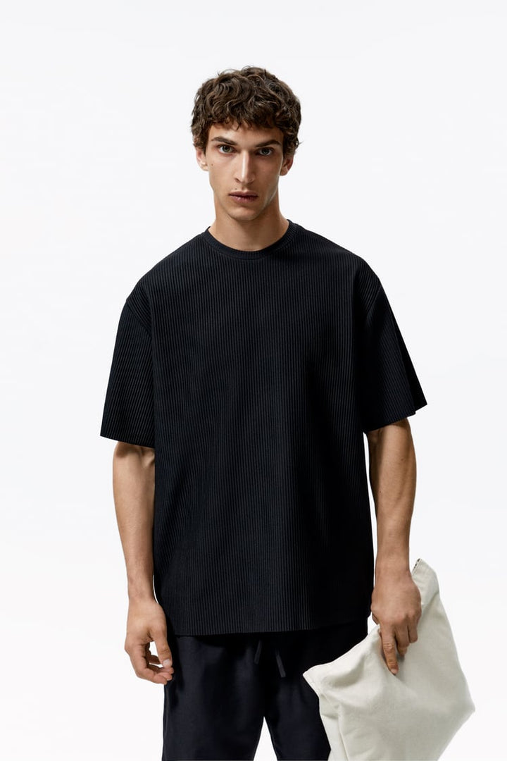 ZARA PLEATED T-SHIRT IN BLACK