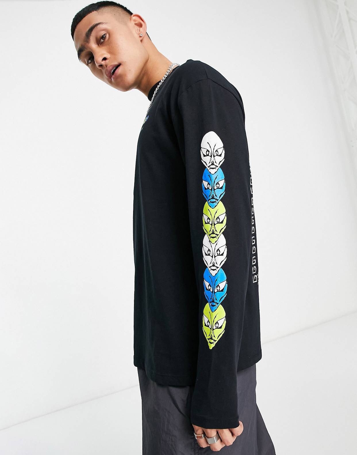 Collusion skull graphic long sleeve t-shirt in black