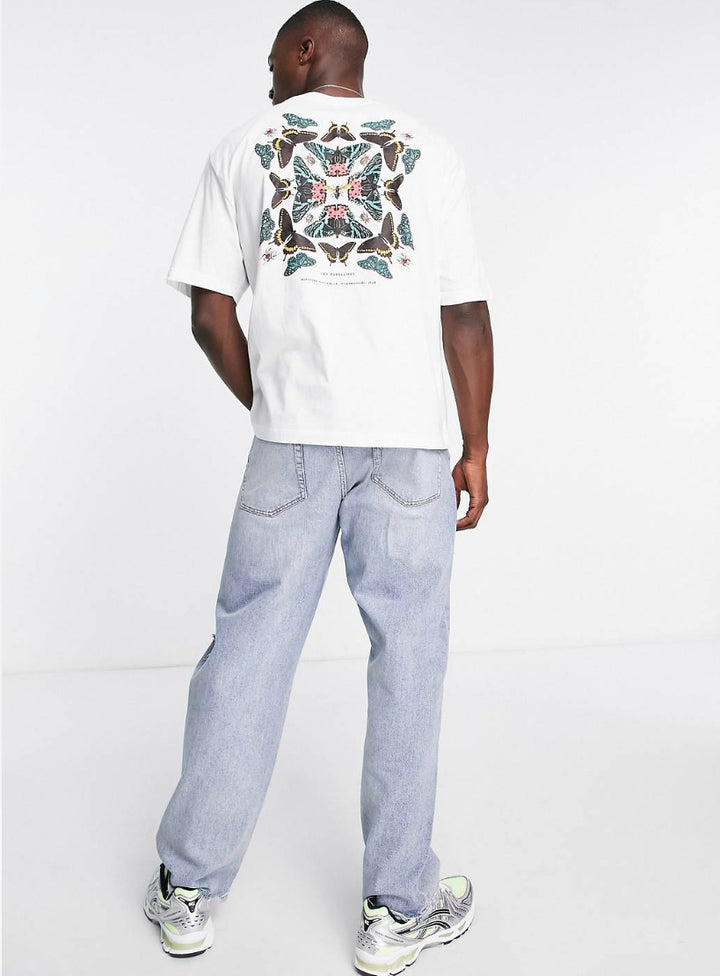 River Island butterfly chest print t-shirt in white