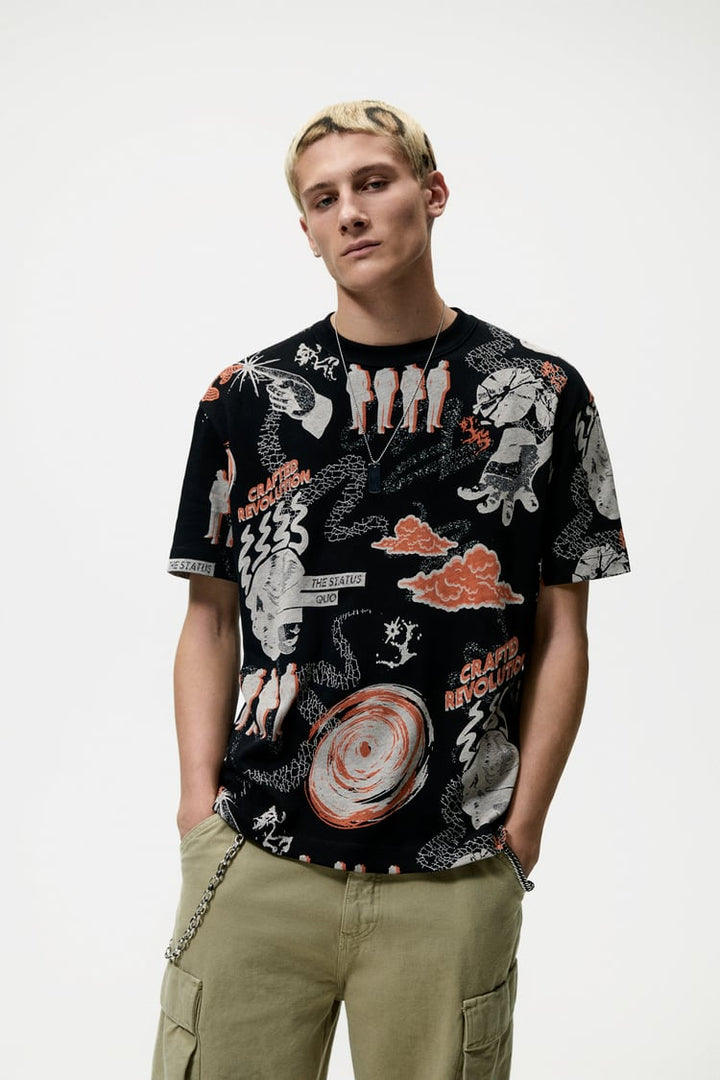 ZARA GRAPHIC PRINTED KNIT T-SHIRT