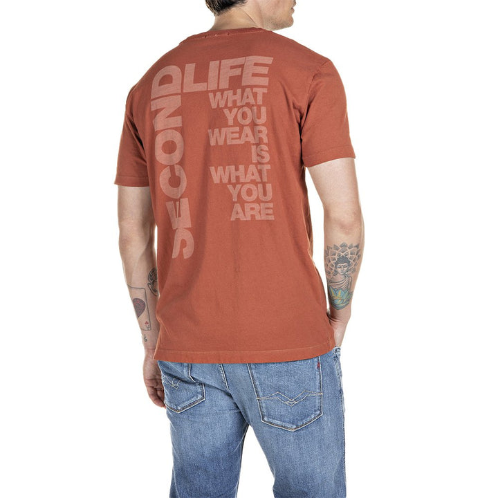 Replay second life organic cotton t-shirt burnt orange