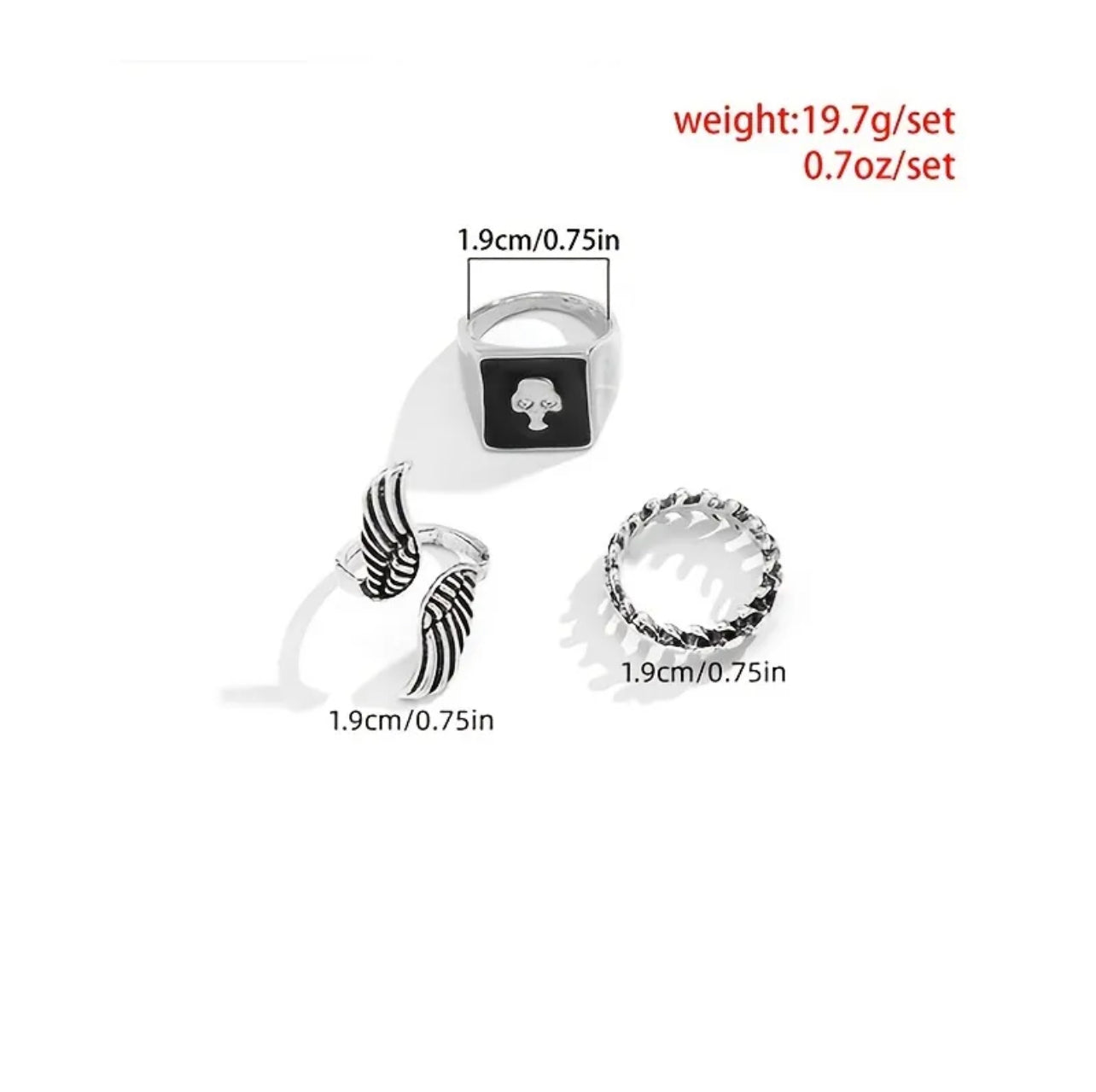 3pcs/set Angel Wings Fishbone Pattern Rings Opening Adjustable Ring Set
