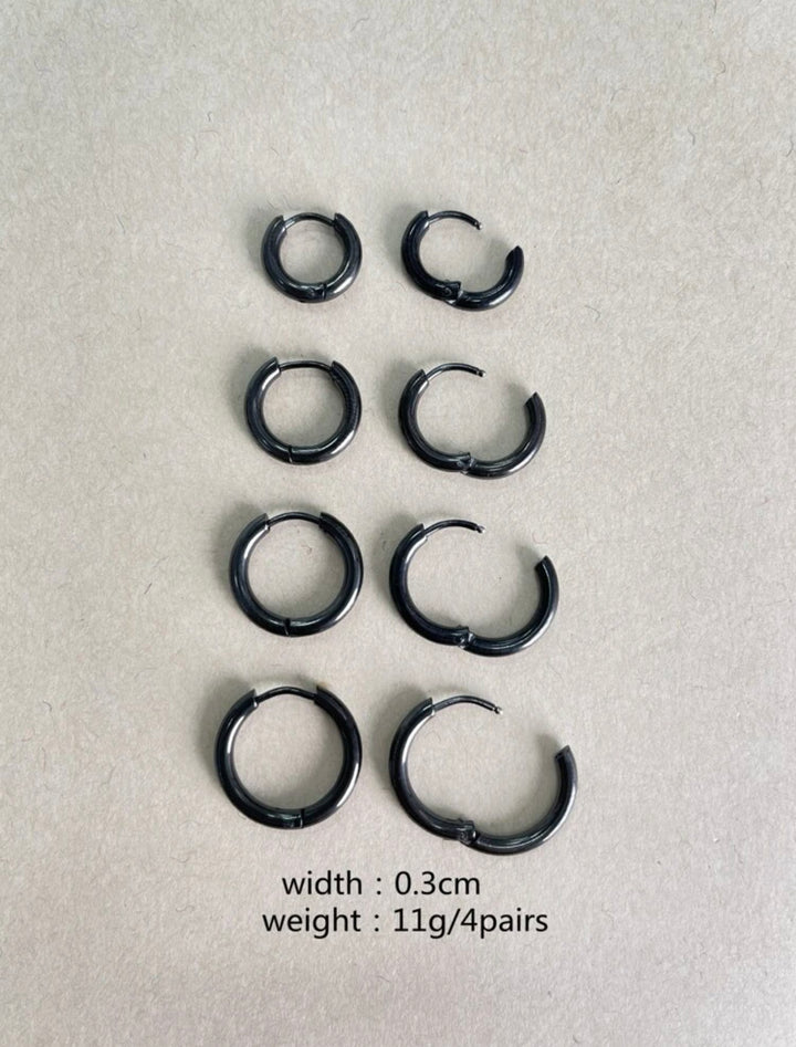 4 pairs Minimalist Hoop Earrings in gun black