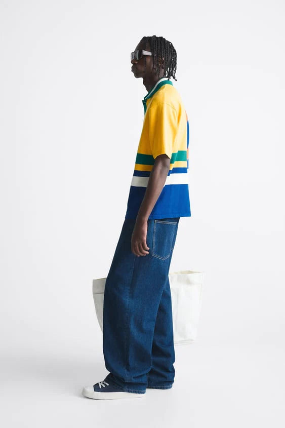 Zara Knit Colour Block Polo Shirt