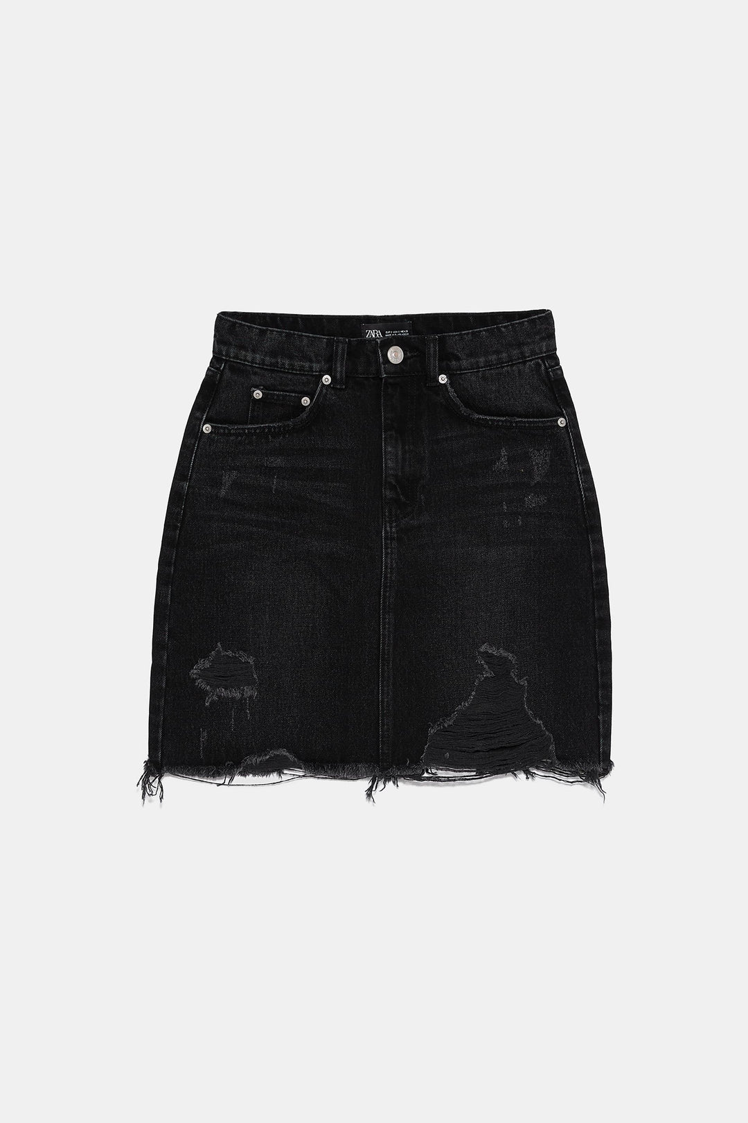 Zara black ripped denim skirt