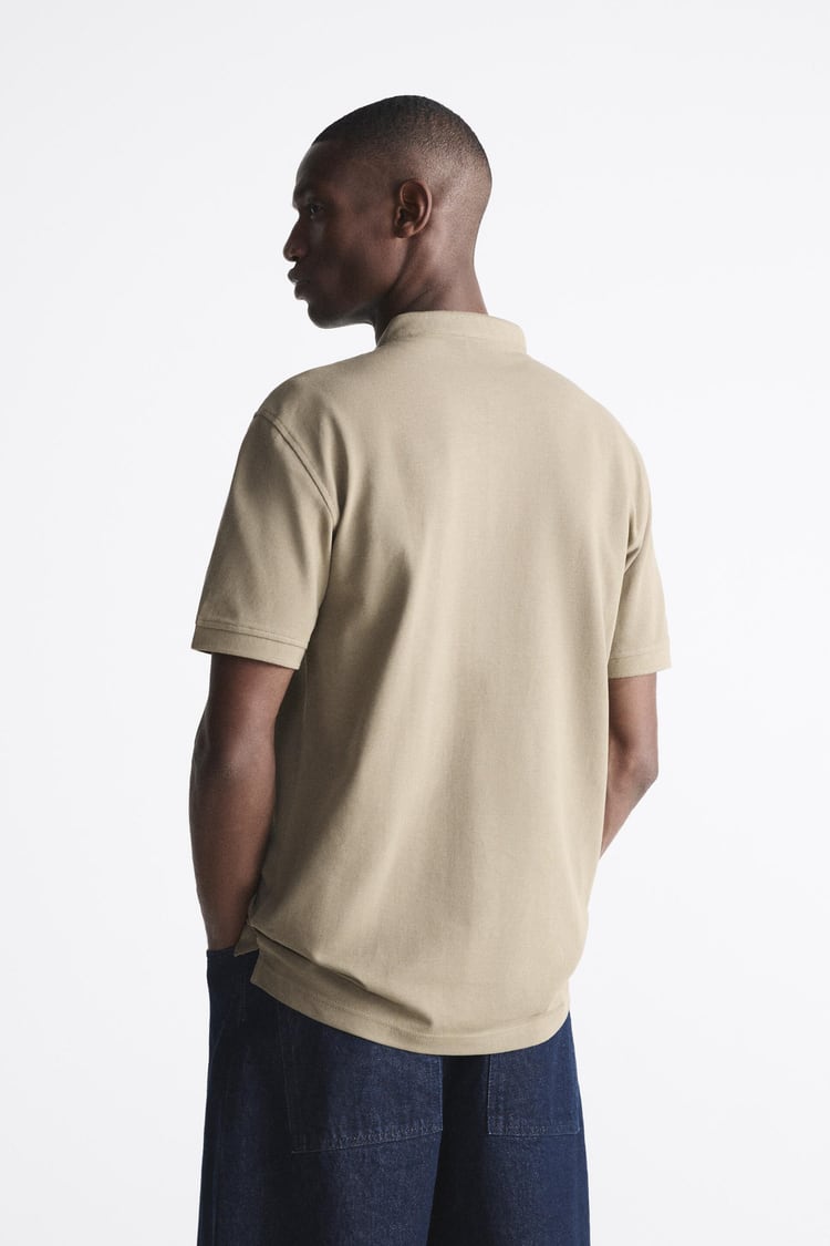 ZARA TEXTURED PIQUÉ POLO SHIRT IN TAUPE