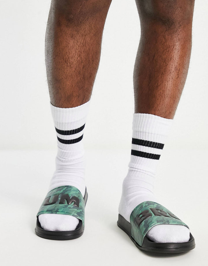 Umbro graphic sliders in green and black camo