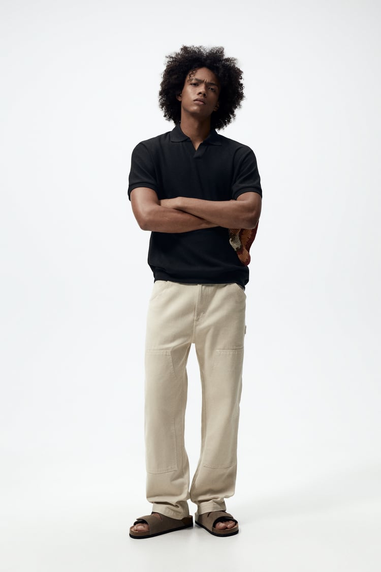 Zara knit polo shirt in black