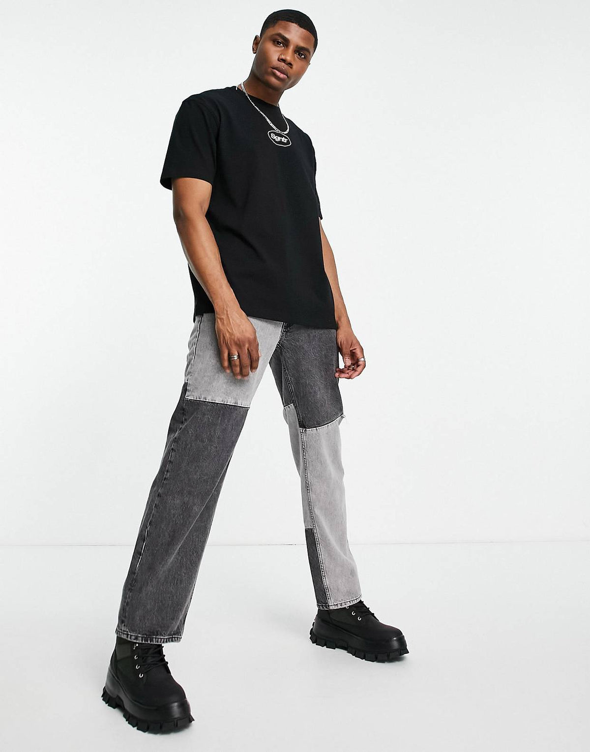 Topman oversized fit t-shirt with front and back Signature planet prin ...