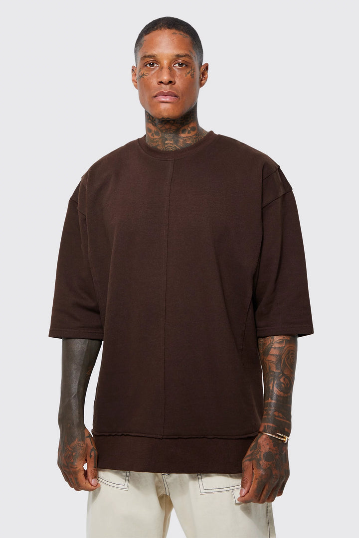 BOOHOOMAN OVERSIZED HEAVYWEIGHT RAW SEAM SWEATSHIRT