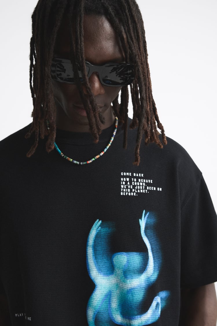 ZARA PRINTED KNIT T-SHIRT BLACK