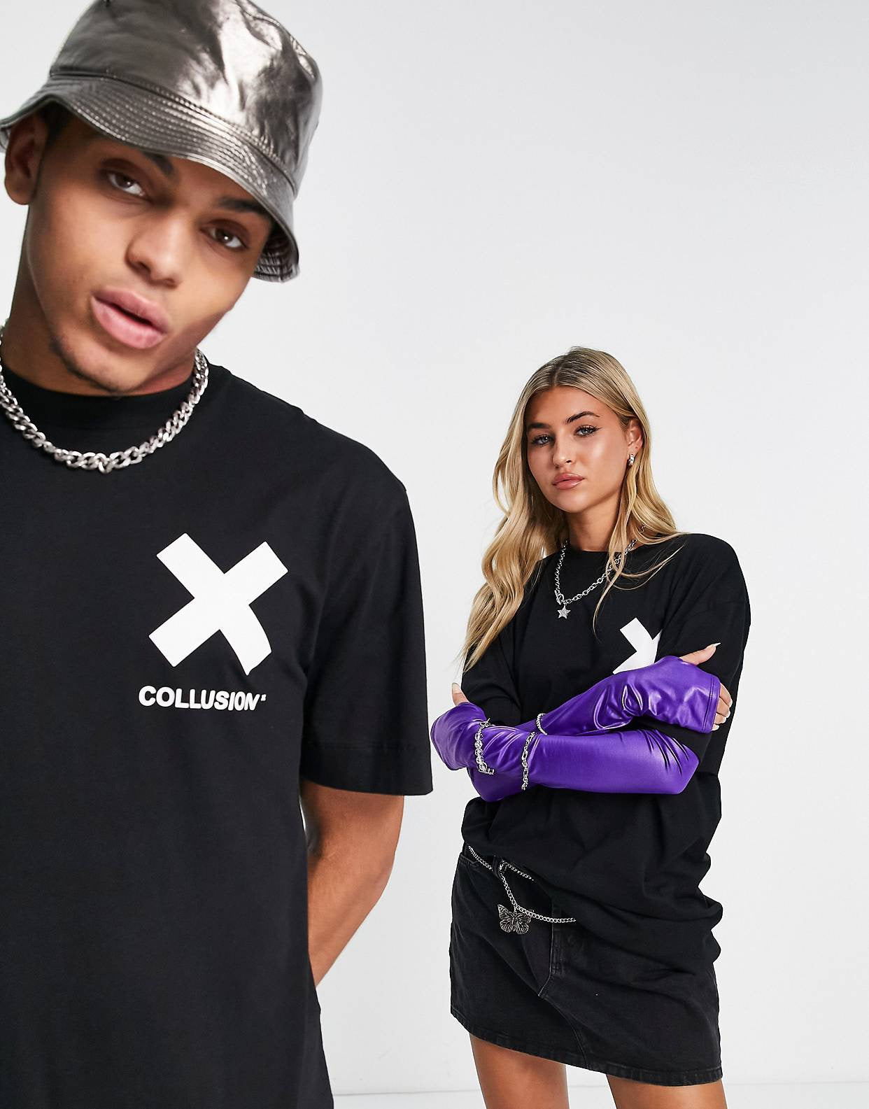 COLLUSION Unisex logo cotton t-shirt in off-white