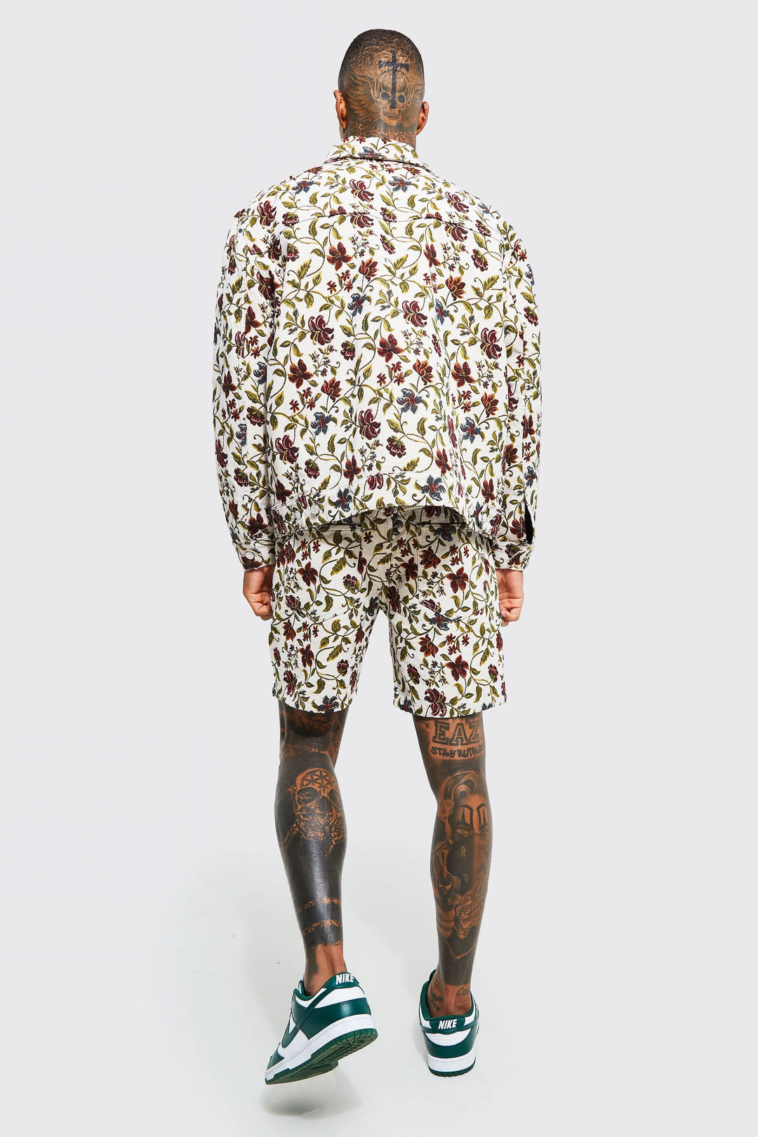 BOOHOOMAN OVERSIZED TAPESTRY FLORAL DENIM JACKET