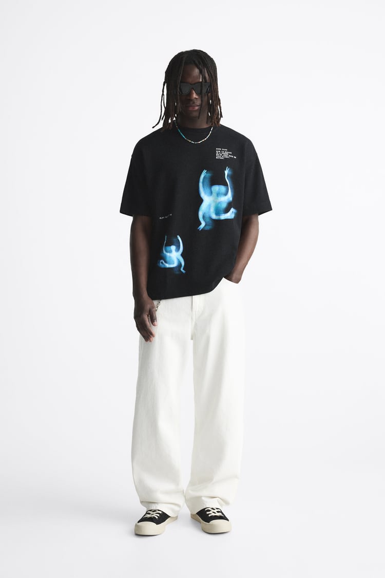 ZARA PRINTED KNIT T-SHIRT BLACK