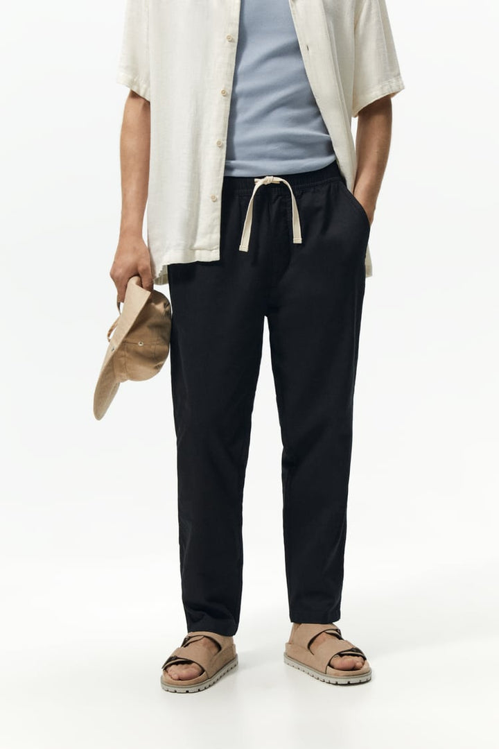 ZARA COTTON LINEN BLEND JOGGER-WAIST PANTS