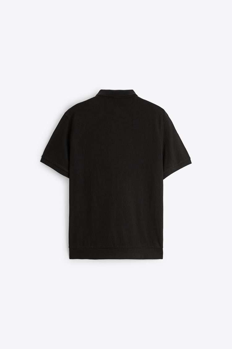 Zara textured polo shirt in black