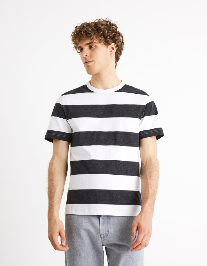 Celio Bar Striped T-shirt in Gray/White